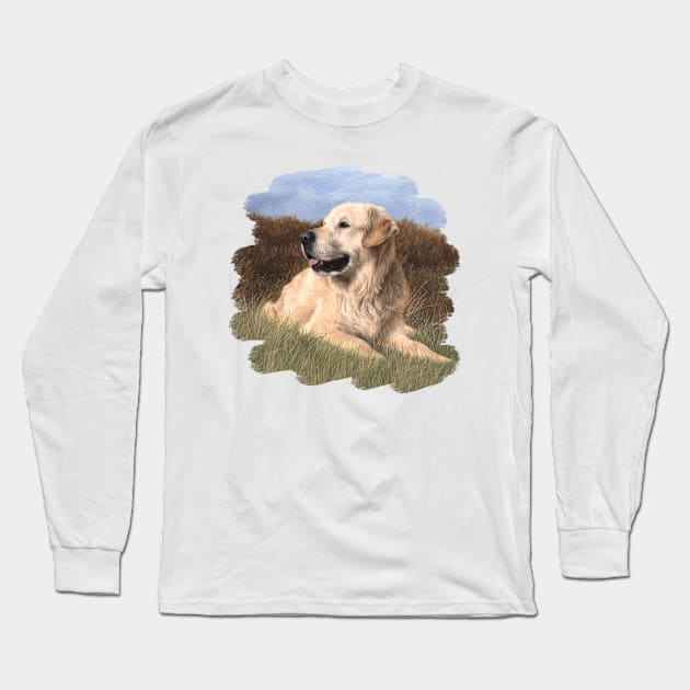 Golden Retriever Painting Long Sleeve T-Shirt by rachelstribbling